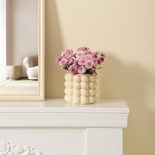 Bubble Vase, Beige Ceramic Vase for Flowers, Short Vases for Boho Decor, Decorative Vases for Flowers, Living Room, Bedroom, Office, Fireplace, Mantel, Coffee Table, 5 Inches - color: Beige, size: Medium