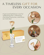 Forever Rose Hand-Dipped in 24K Gold, Diamond-Inspired April Birthstone with Sparkles, Real Rose in Luxury Gold Gift Box & Clear Glass Bud Vase – Perfect Ready for April Birthday or Any Occasion - color: April Diamond