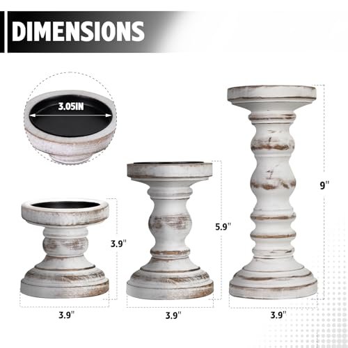 Candle Holder for Pillar Candle Set of 3, Farmhouse Wood Candle Holder, Rustic Wooden Candle Stand, Vintage Tall Candle Stand Decorative for Living Room, Table Centerpiece,White - color: Retro White