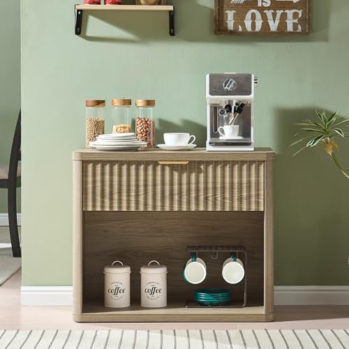 LEYAOYAO 31" Wide Fluted Nightstand with Charging Station, Oversized Extra Large 1 Drawer Night Stand with Golden Handle, Grey Wood Bedside Table Tall End Tables,for Bedroom, Living Room, Hallway - color: Grey, size: 1 Drawers