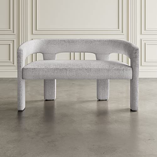 Jofran Gwen Modern Luxury Jacquard Fabric Upholstered Hallway Bedroom Sculpture Bench, 49" W X 22" D X 29.5" H, Gray - color: Grey
