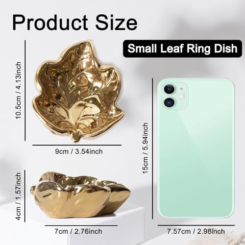 Jewelry Tray, Ceramic Leaves Jewelry Dish, Ring Holder Dish, Small Trinket Tray, Washable Key Bowl (1, Golden) - color: Golden