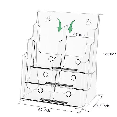 zavekia 3 Tier Acrylic Brochure Holder 8.5 x 11 inch, Clear Literature Organizer Magazine Stand with Removable Divider for 4 x 9 inch Brochures,Magazine Holder,Flyer Holder