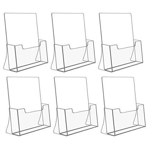 NIUBEE 6 Pack Acrylic Brochure Holder 8.5 x 11 inches, Clear Acrylic Literature Holder Plastic Flyer Display Stand, Acrylic Countertop Organizer for Magazine, Pamphlet, Booklets, Menu, Journals - size: 8.5" x 11", style: 6 Pack