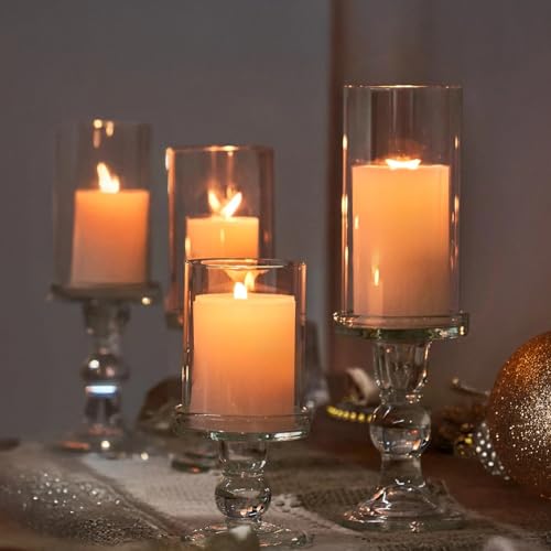 3 Pcs Modern Crystal Glass Hurricane Candle Holders Set, Elegant Roman Column Style with Windproof Glass Shades, Ideal for Pillar Candles, Wedding & Home Décor