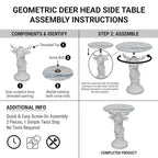 Deer Side Table for Living Room - 20" Faux Marble Top Accent End Table with Hand-Carved Resin Deer Statue Base - Modern Round Bedside Table for Bedroom, Patio, Entryway,Gift - Tool-Free Setup - color: White Deer