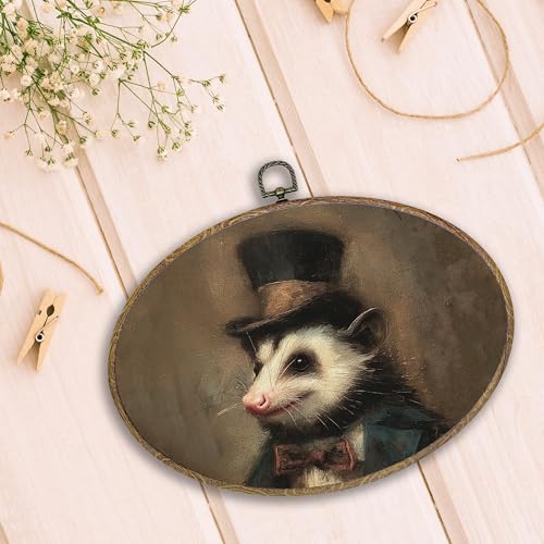 Hxlac Vintage Opossum Oval Wall Art Framed, Dark Moody Opossum Oval Wall Decor, Rustic Farm Animal Hanging Canvas Prints Wall Sculptures for Home Living Room Bedroom Decor, 11.5x8.5 Inch - color: opossum oval