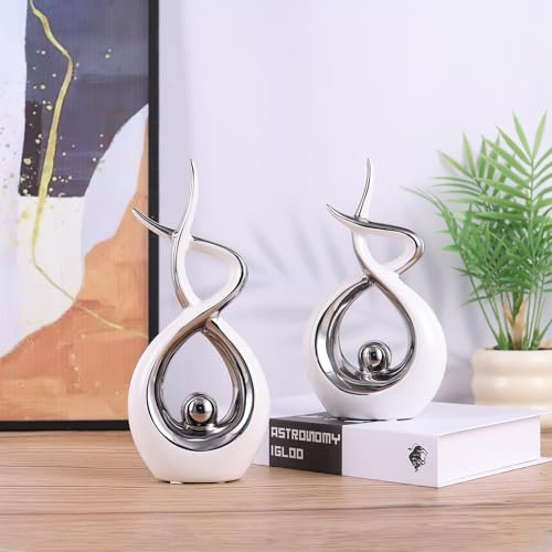 Silvery Modern Sculpture Table Decorations, Ceramic Knick Knacks Statues for Living Room Decor, Tv Stand and Desk Decor, Suitable for Coffee Tables and Shelf Decorations, Great Gift Idea - color: White Silver, size: Small