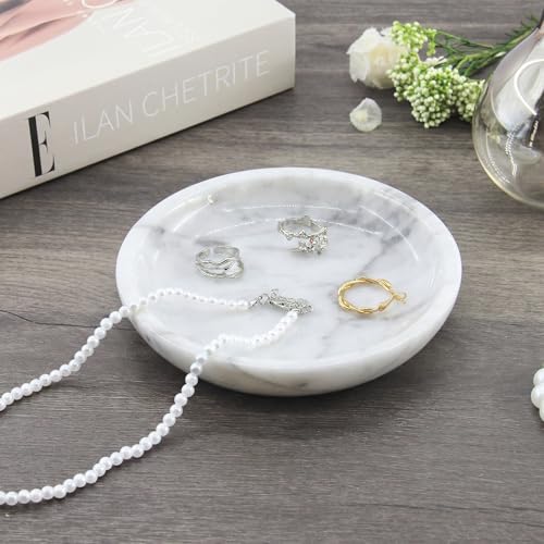 Small Natural Marble Jewelry Tray Key Plate Holder Dish Trinket Decor Catch All Bowl for Ring Earring Stone Gift for Women Daugther,Bianco Carrara White,5.5" - color: Bianco Carrara White