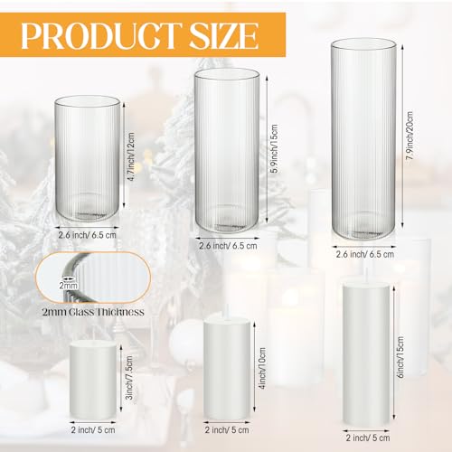 12 Pcs Wedding Pillar Candles and Ribbed Glass Candle Holder Vases Tall Cylinder Holders for Pillar Candle Clear Ribbed Bud Vase for Wedding Table Centerpiece, Total 6 Sets