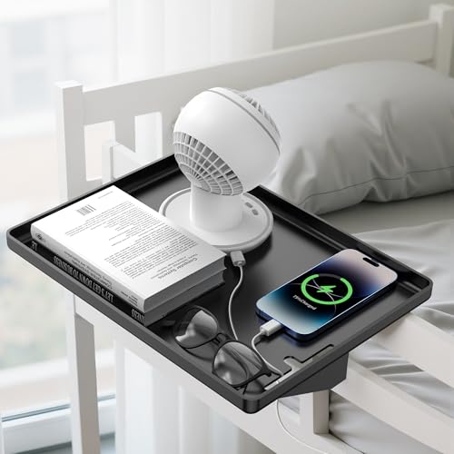 Loft Shelf for Bunk Bed,Dorm Bed Shelf, Clip on Bed Side Table Tray Organizer for Dorm Bed, College Dorm Room Essentials for Girls/Guys, Bedside Tray with Cable Management, Back to School - color: Black