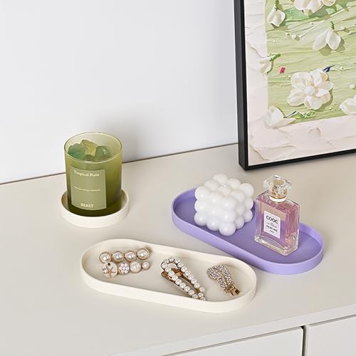 Silicone Trinket Tray Oval, 8.6 Inch x 3.8 Inch Beige Serving Trays Towel Storage Dish Plate Tea Fruit Trays Jewelry Plate Decorative Storage Tray (Biege)