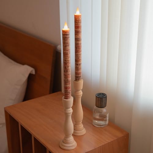 Flameless Taper Candles Flickering with Remote and Timer, 3D Moving Flame Taper Candle Battery Operated to 400 Hours, 9 Inch Window Candles, (Palm Bark) - color: Palm Bark