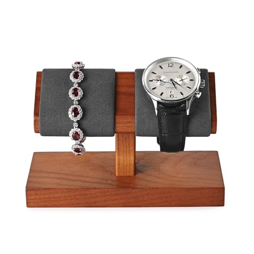 Solid Wood Watch Display Stand T-bar Microfiber Watch Stand Jewelry Holder For Men And Women Stand Organizer For Wristwatch/Bracelet/Storage Display Rack (Gray) - color: Grey, size: 2 Slots