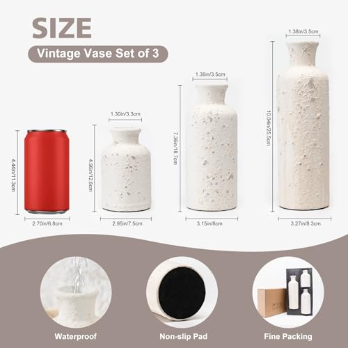 Vintage Ceramic Flower Vase Set of 3, Rustic Farmhouse Vase for Home Decor, Distressed Decorative Vase for Table Entryway Mantel Centerpiece Living Room Bathroom Bedroom (Distressed White) - color: 118--distressed White
