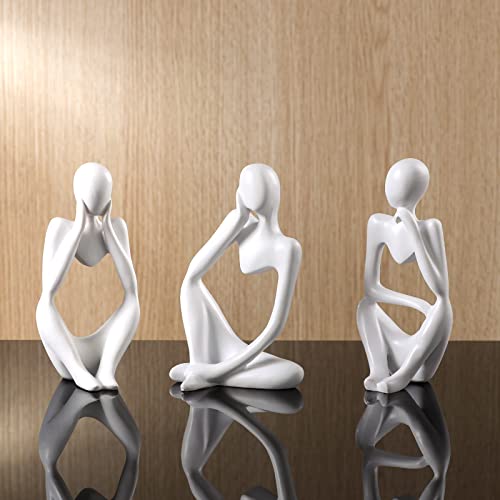 BMLCGJ Thinker Statue Gold Decor Abstract Art Sculpture, Golden Resin Collectible Figurines for Home Living Room Office Shelf Decoration,Great Gifts Ideas (White) - color: White