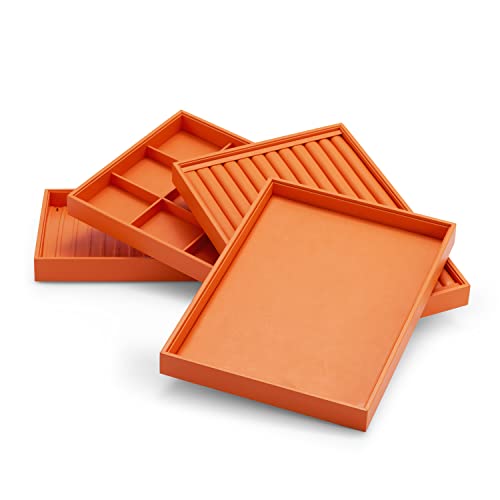 Oirlv Luxury Leather Jewelry Tray Necklace Bracelet Organizer Tray Stackable Jewelry Plate Necklace Bracelet Display Storage - color: Orange, size: Necklace/Bracelet Tray