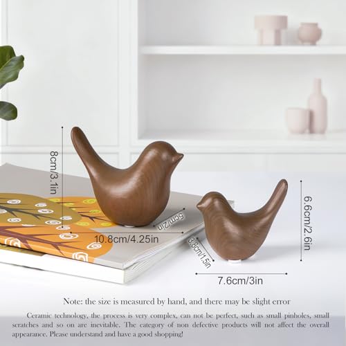 2 Pcs Ceramic Small Bird Figurines Modern Animal Statues for Home 、Room Decor and Bedroom Decor and Bookshelf Display (Dark Wood Grain) - color: Dark Wood Grain