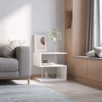 HOMCOM 20" Modern End Table, Accent Side Table, S-Shaped Coffee Table with Storage Shelf and Steel Poles, White - color: White