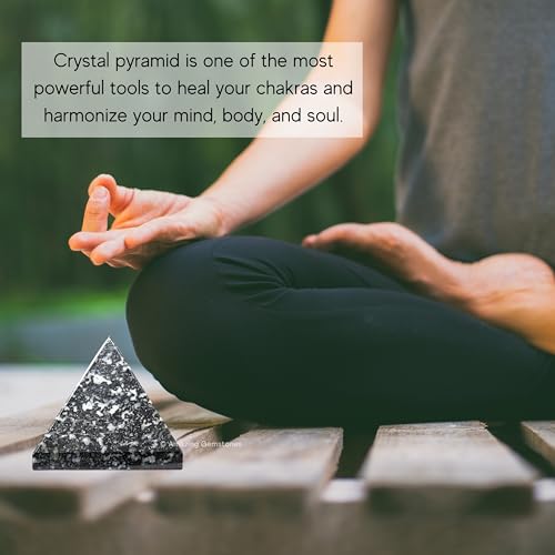 Amazing Gemstone Black & White Tourmaline Pyramid Crystal Healing Stones - 2" Great Pyramid Figurine of Natural Stone Pyramid for Meditation, Reiki, Chakra Balancing and Crystal Pyramids Grid - color: Black & White Tourmaline