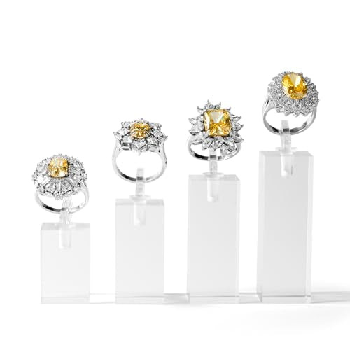 Acrylic Jewelry Ring Display Stand 4 Piece Acrylic Jewelry Ring Display Stand Showcase(Transparent) - color: Transparent