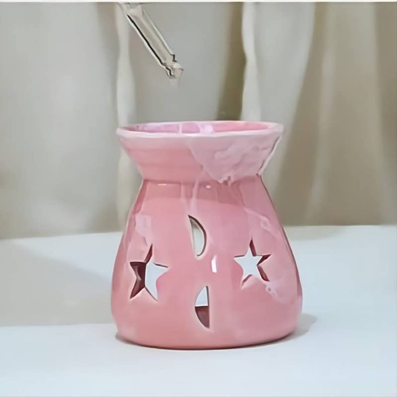 Pink Ceramic Essential Oil Burner Tealight Candle Holder Decorative Aroma Diffuser - color: Pink