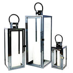 Allgala 3-PC Lantern Set 23 Inch Jumbo Deluxe Modern Indoor/Outdoor Candle Lantern Set Stainless Steel Frame Tempered Glass Rectangular Black for Garden Poolside Fireplace Wedding - color: Cuboid Black