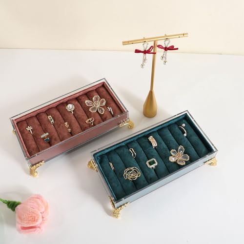 GemeShou velvet slots Ring holder for jewelry organizer, Blue earring ring display stand for selling, felt ring jewelry holder tray showcase【Velvet slots Ring Holder-Blue】 - color: Blue