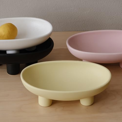 WENSHUO Three-Legs Ceramic Fruit Bowl for Kitchen Counter, Decorative Bowl for Table Décor, 10-inch Oval Large Bowls for Breads (Matte Yellow) - color: Matte Yellow