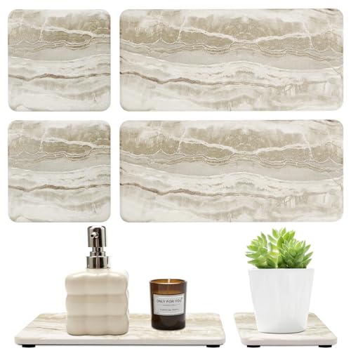 Set of 4 Drying Stone for Kitchen Counter Soap Tray Ceramic Bathroom Sink Trays Hand Soap Dish Stone Quick Dry Mat Toothbrush Sponge Holder Kitchen Sink Caddy Diatomite Coaster Bathroom Trays - color: Stone