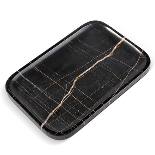 Koville Marble Tray, 12"x8" Natural Marble Vanity Tray for Countertop Bathroom Kitchen Dresser, Decorative Catchall Trays for Perfume Jewelry, Rectangular Stone Serving Tray(Black) - color: Black