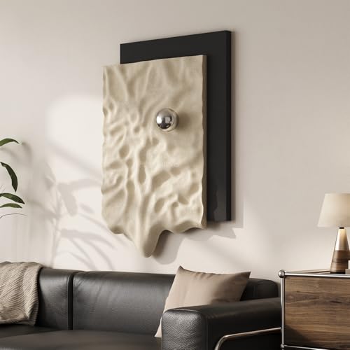 Large 3D Textured Vertical Abstract Wall Art Decor, Modern Black Cream Carved Sandstone Texture Artwork for Walls, Minimalist Sculptural Wall Decor for Living Room, Hallway, Dining Room, Office - color: 3D Black and Beige Wall Art, size: 39"L x 28"W