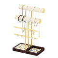 modern T-shaped jewelry rack, jewelry tower, gold metal, square ceramic base decoration display tower, necklace, bracelet, ring storage rack (2-layer beige velvet) - style: 2-layer beige velvet