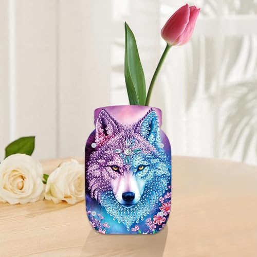 Tontut Diamond Painting vase Wolf Head DIY Flash Diamond Three-Dimensional Decorative vase Handmade Creative Crafts Suitable for Living Room Desktop Decorations Home Decoration Creative Gifts - color: Wolf Head