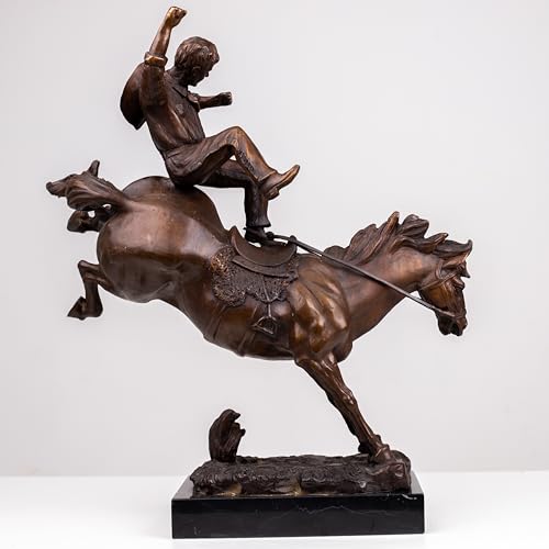 Bronze The Bronco Buster Sculpture by Frederic Remington - Classic Western Cowboy Taming Wild Horse Bronze Statue, Perfect for Art Collectors and Home Decor (Rectangular Base-2) - color: Rectangular Base-2