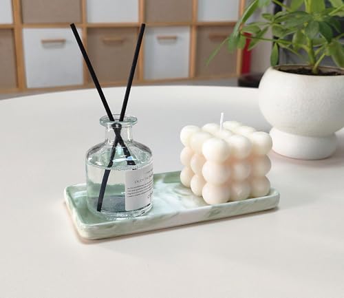 6.4" Porcelain Small Bathroom Tray, Ceramic Countertop and Vanity Tray for Cosmetics, Perfume, Jewelry, Candle - Kitchen Soap Tray for Kitchen Counter (Green) - color: Green, size: 6.4" x 3" x 0.5"