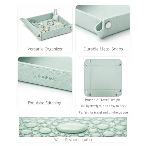 UnionBasic Valet Tray, Jewelry Tray for Rings Earrings, Entryway Catchall Caddy for Coins Keys Change, Nightstand Organizer Bedside Valet Holder, Trays for Electronic Gadgets, Lychee Mint Green - color: Lychee Mint Green, size: 5.4" x 5.4" x 1.6"