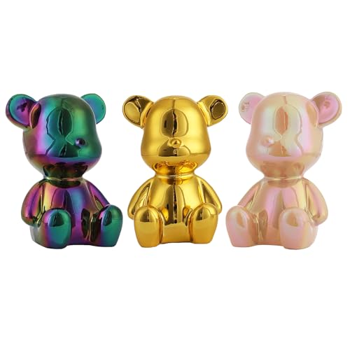 Small Bear Figurines Animal Sculpture Home Décor for Living Room Bedroom Office Statues Desktop Cabinets Tabletop Decor for Women Mom Birthday Gift(Gold3 Combinations) - color: Gold 3 Combinations
