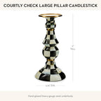 MACKENZIE-CHILDS Courtly Check Enamel Pillar Candlestick, Cute Black-and-White Pillar Candle Stand, Large - color: Courtly Check, size: Large