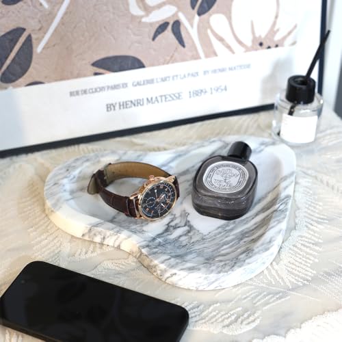 Natural Marble Oval Jewelry Dish, Trinket Tray for Ring & Earring Holder, Vanity/Nightstand Decor with Unique Natural Veins, Gift for Women/Mom/Daughter - color: 021-Arabescato, size: 9.1"L x 9.1"W x 0.7"H