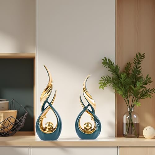 XMGZQ Gold Ceramic Abstract 2 Piece Statue Set,Mid Century Modern Abstract Art Home Decor Statue Mantelpiece on Unique Shelf Decor, TV Cabinet Divider Table top and Dining Table Centerpiece (Green) - color: Green