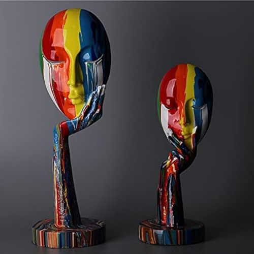 suruim Simple Creative Colorful Female Face Art Statue Thinker Sculpture Abstract Character Crafts Ornament Home Office Bedroom Living Room Study Decoration (Large 15.3x4.9x4.9in) - size: Large 15.3x4.9x4.9in