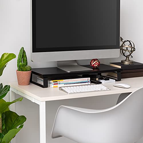 IRIS USA 1-Tier Multi-Purpose Modern PC Monitor Organizer Stand with Metal Legs, Ergonomic Desktop and Countertop Riser for Computer Laptop TV Kitchen Pantry and Closet Organization, Black - color: Black, size: 3.4" H