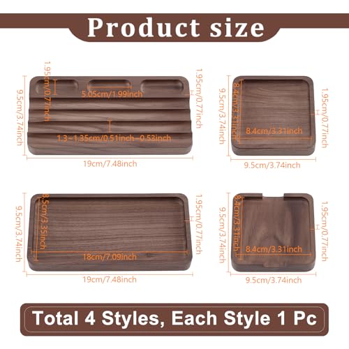 4 Piece Wooden Desk Organizer Tray With Pen Holder, Walnut Wood Pencil Holder, Minimalist Desk Accessories, Mens Valet Tray Office Supplies, Stationery Pen Key Wallet Catchall Trays - style: valet tray
