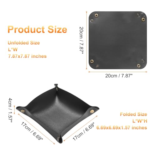 HARFINGTON 4pcs PU Leather Valet Tray Unisex Folding Small Catchall Tray Portable Entryway Table Tray Nightstand Bedside Desk Tray for Key Wallet Watch Coin Jewelry Dice, Black - color: Black