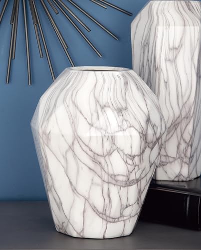 Deco 79 Ceramic Decorative Vase Faux Marble Centerpiece Vase, Flower Vase for Home Decoration 10" x 10" x 12", White - color: White, size: 10" x 10" x 12"