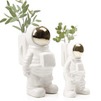 CHIVE - Astronaut Shape Vase, Planter Simple Modern Flower Bud Vase, White and Gold (Medium)