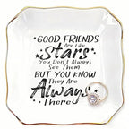 Friend Gifts for Women Ceramic Ring Dish Tray - Good Friends are Like Stars Trinket Jewelry Tray, Thoughtful Friendship Gifts for Women, Best Friend Birthday Present - ASA - color: Friend like stars