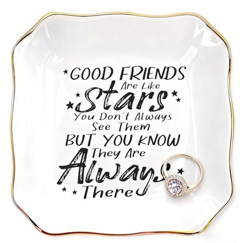 Friend Gifts for Women Ceramic Ring Dish Tray - Good Friends are Like Stars Trinket Jewelry Tray, Thoughtful Friendship Gifts for Women, Best Friend Birthday Present - ASA - color: Friend like stars