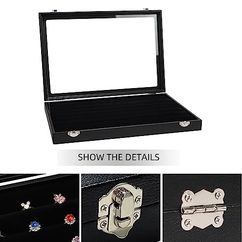 Wudygirl 7 Slots Ring Holder Organizer Box with Transparent Lid Black Jewelry Organizer for Store Display Jewelry Holder for Rings（Ring Organizer） - style: 7 Slot Ring Tray